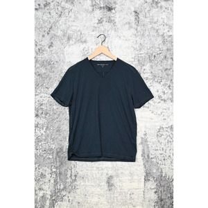 John Varvatos Blue Cotton Blend Short Sleeve V Neck T Shirt